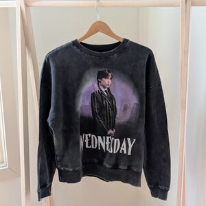 NWT Zara 'Wednesday' Washed Burnout Graphic Crewneck Sweatshirt In Anthracite